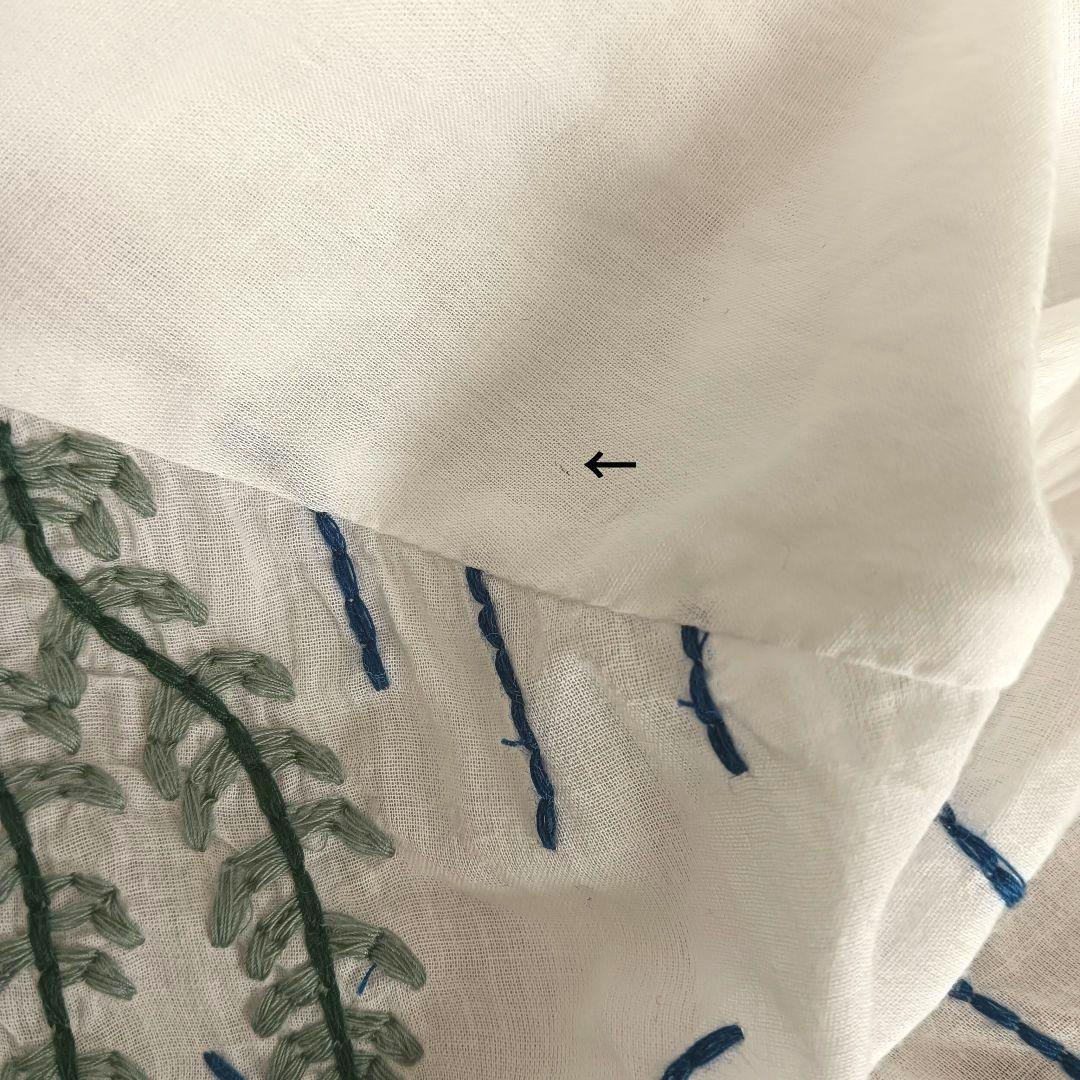 ZARA 海モチーフ刺繍ロングシャツワンピース チャイナボタン スリット 白