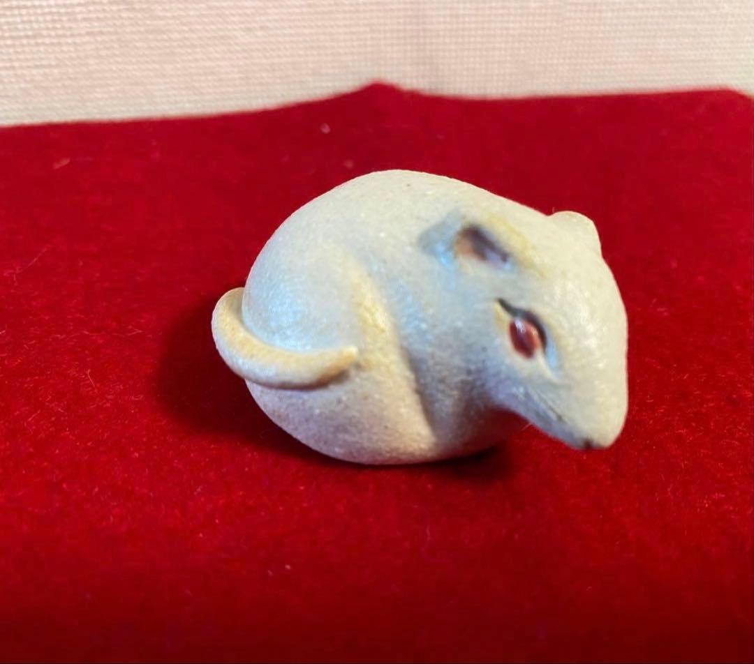 中古品【鏡餅 猫】黒猫♡猫の置物♡陶器製♡横向き♡