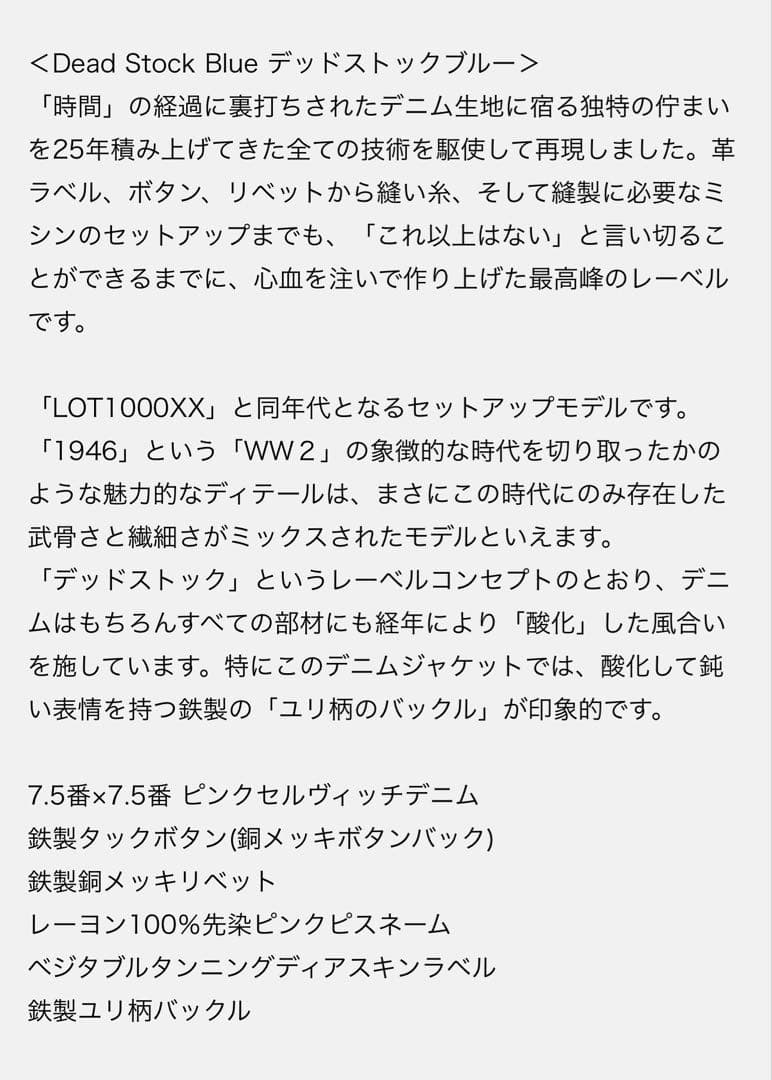 ジャケット・アウター WAREHOUSE 2000XX DEAD STOCK BLUE 1946 44