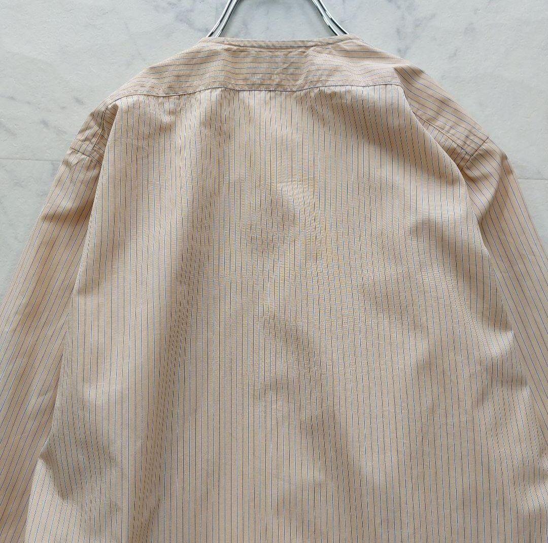 高級 シャルベ Charvet フランス製 ストライプ ノーカラーシャツ 12