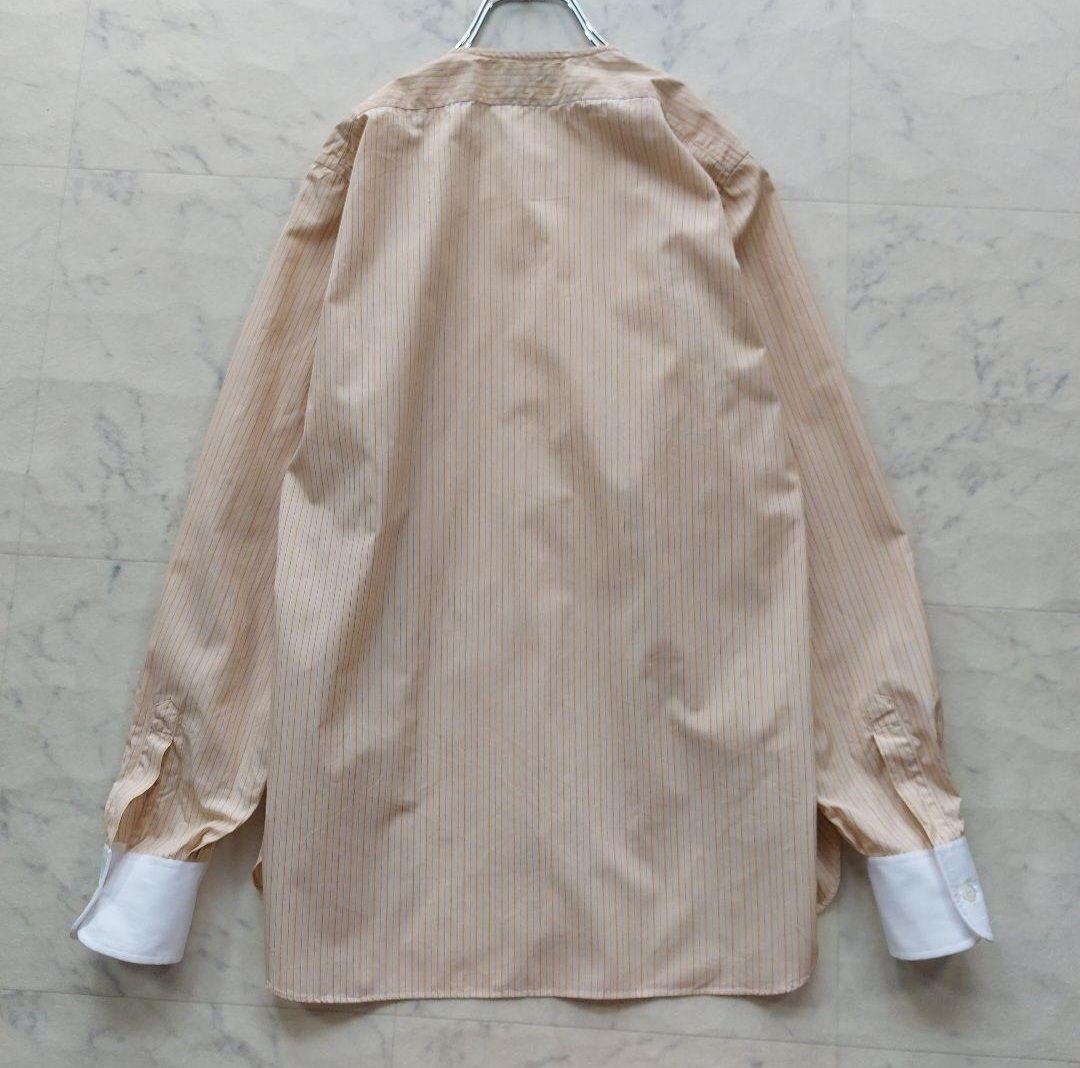 高級 シャルベ Charvet フランス製 ストライプ ノーカラーシャツ 12