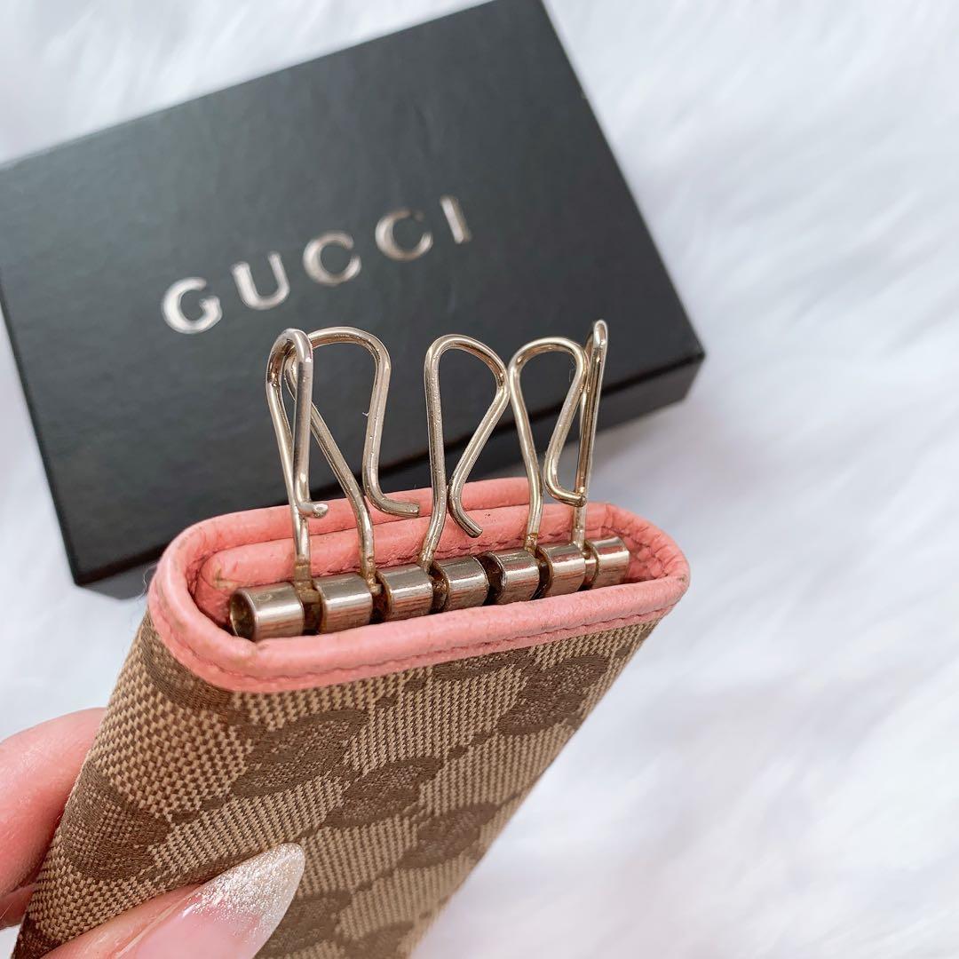 【美品】GUCCI キーケース ピンク グッチ 柄 GG ブラウン/ピンク 6連
