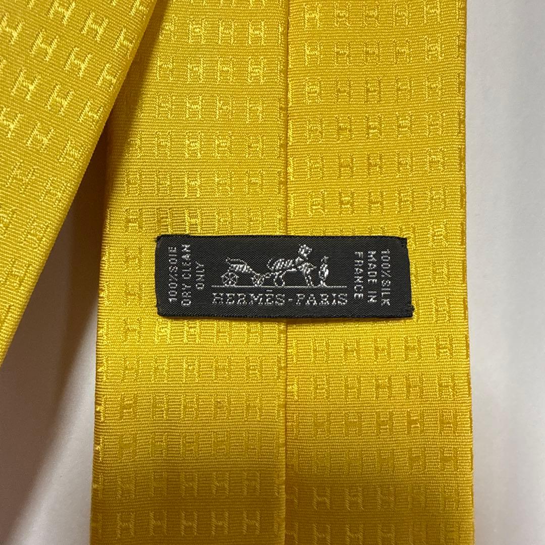 エルメス　ネクタイ　黄色　H柄H織ファソネ