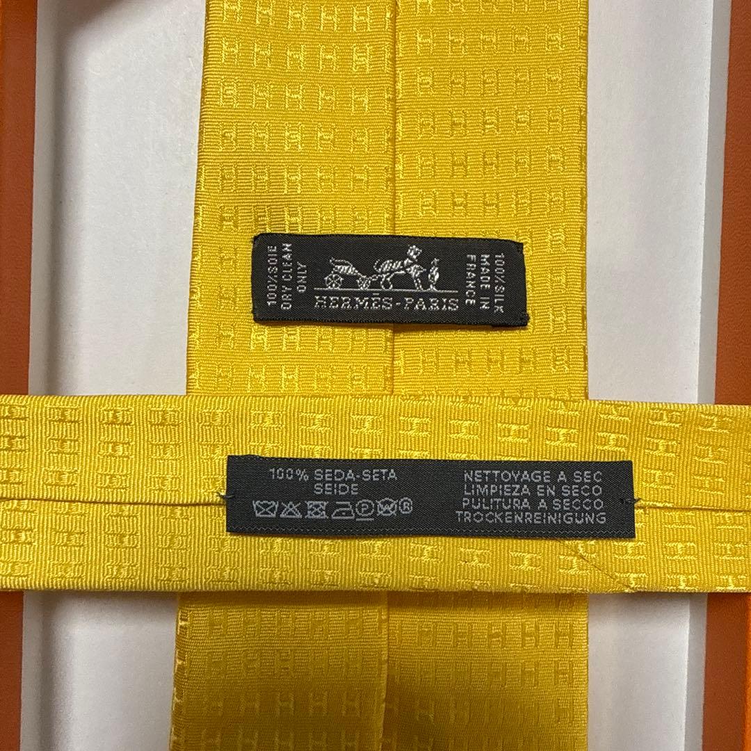 エルメス　ネクタイ　黄色　H柄H織ファソネ