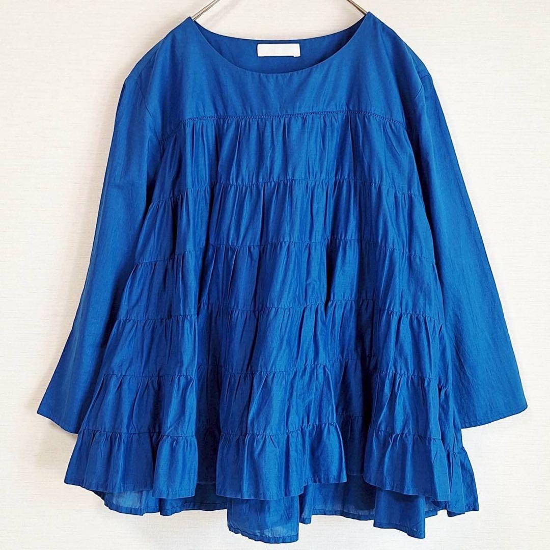 A1977【美品】MERLETTE マーレット ティアードブラウス 青 S