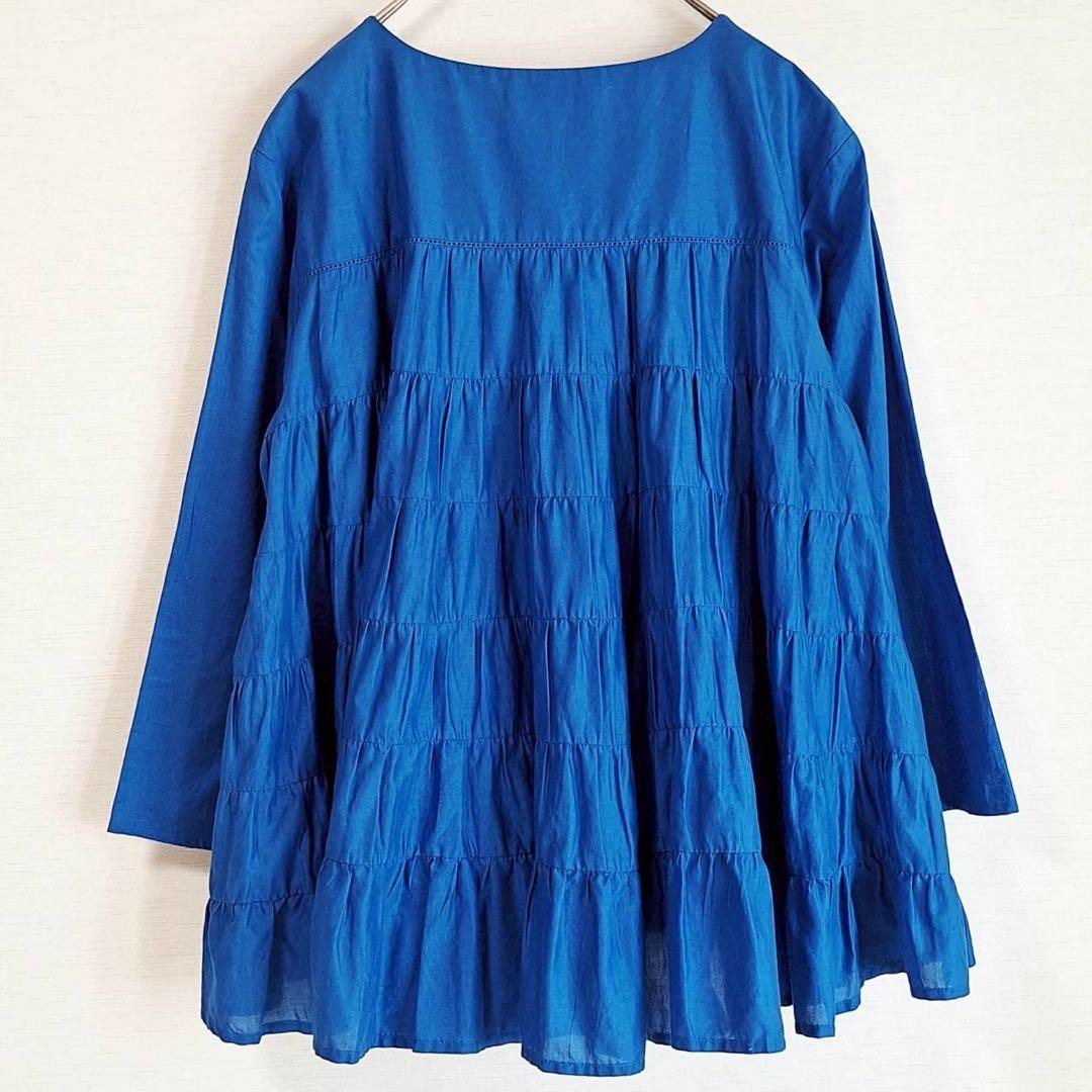 A1977【美品】MERLETTE マーレット ティアードブラウス 青 S