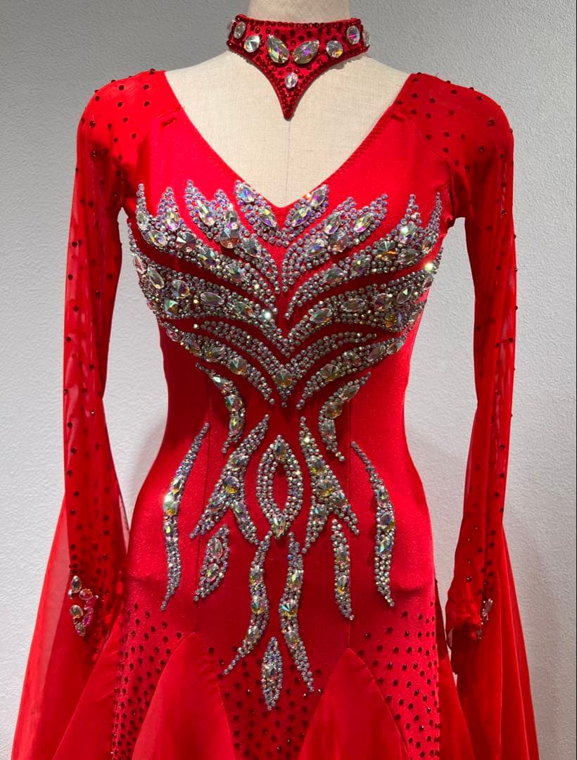 【超美品】社交ダンスドレス Red 赤 小さめM