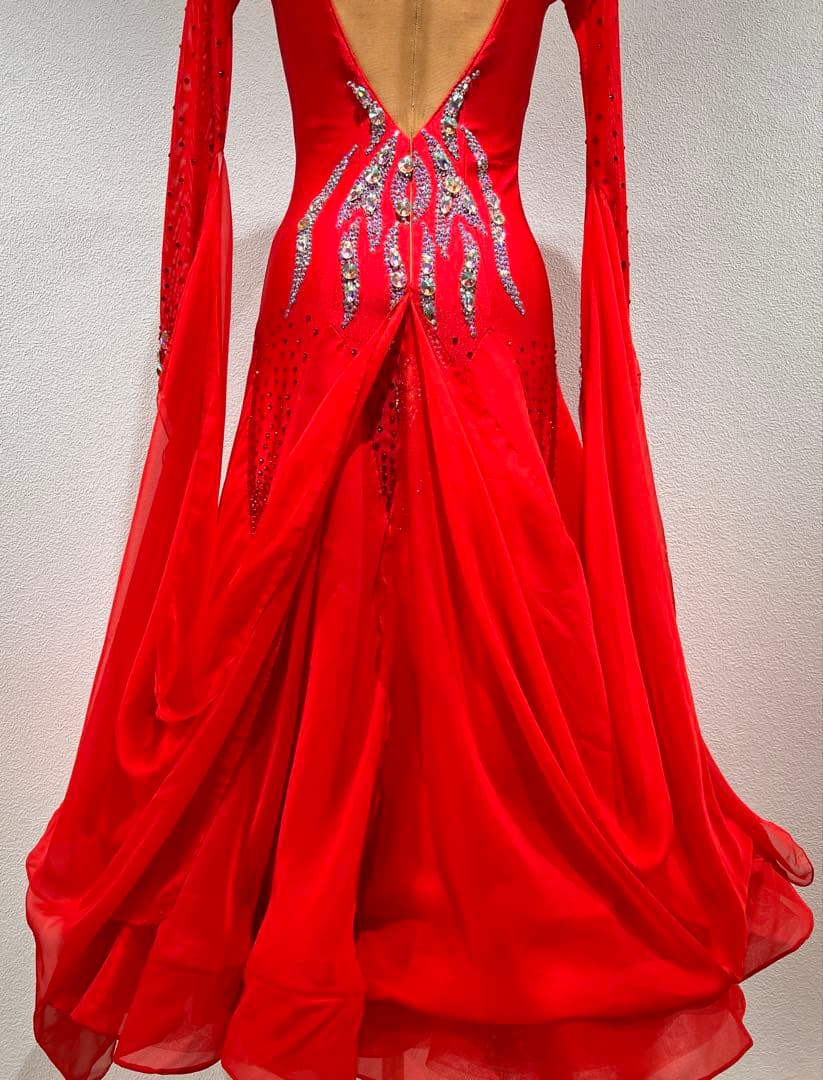 【超美品】社交ダンスドレス Red 赤 小さめM
