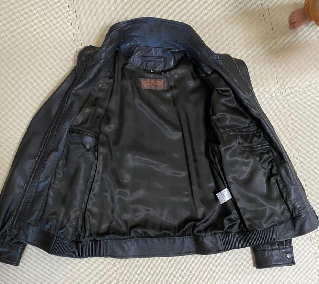 BALMAIN 羊革 ラムレザー ブルゾン ジャケット 黒 メンズLL