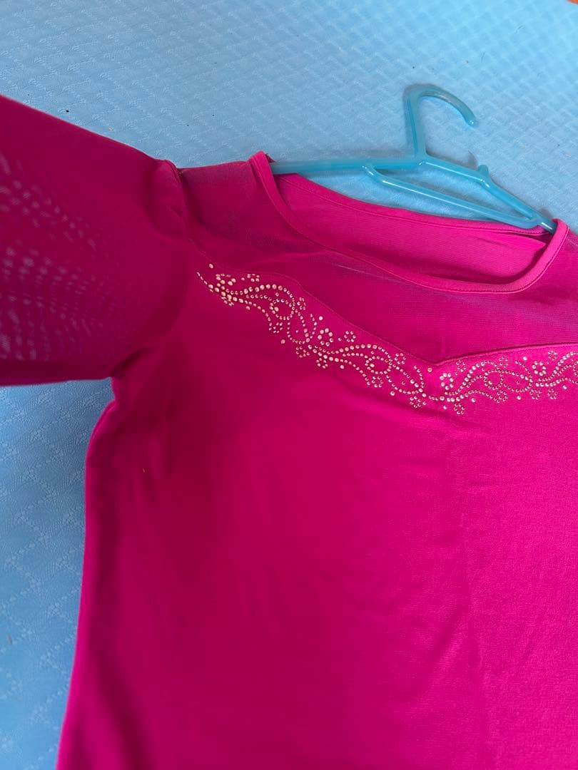 紫社交ダンスドレス7部袖セットアップ