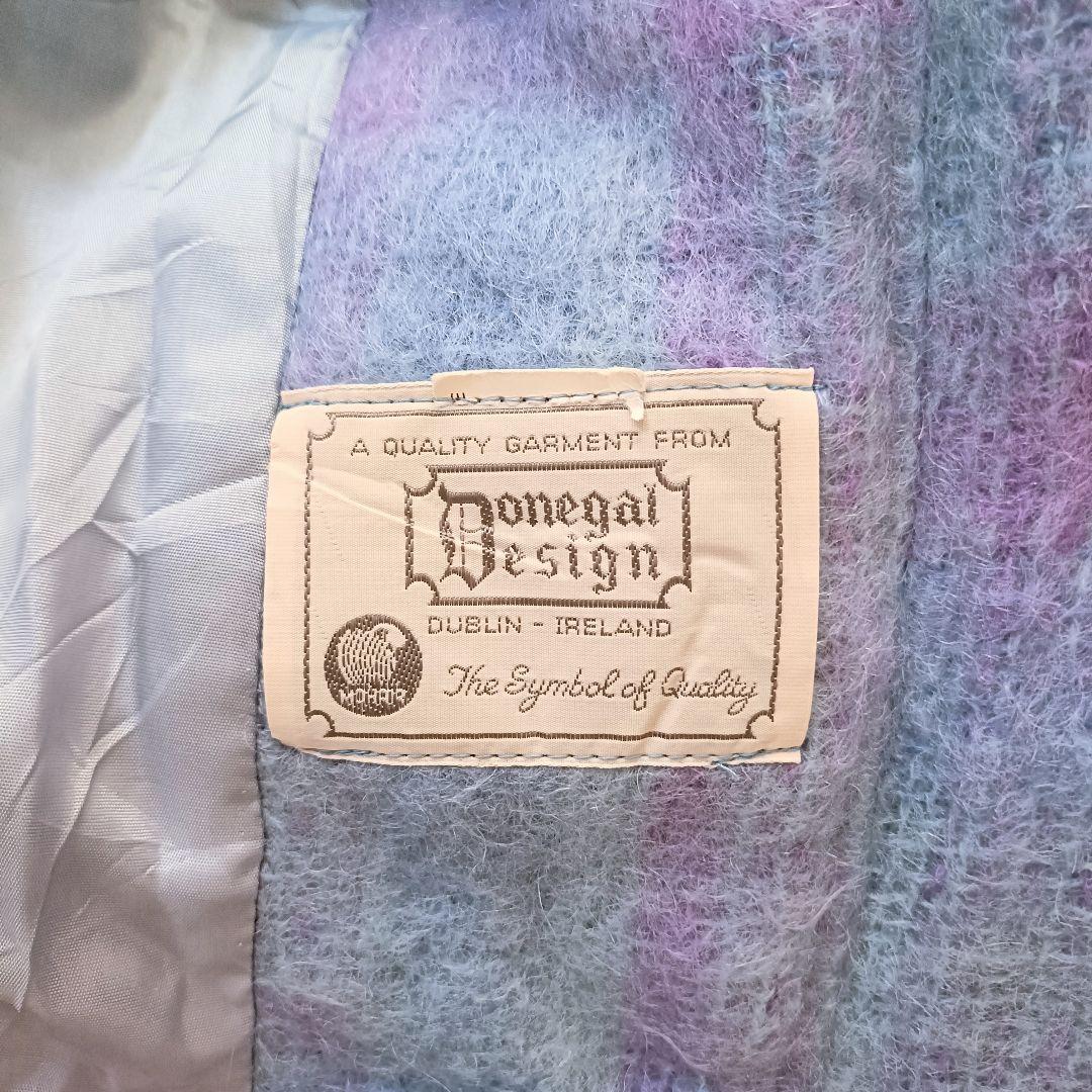 アイルランド製 モヘア混 チェック柄 ケープ風コート ヴィンテージ古着 ユーロ