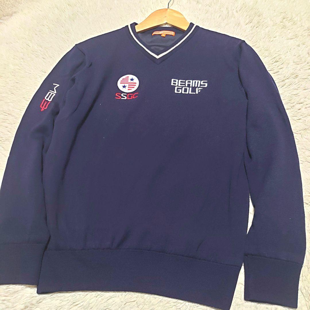 BEAMS GOLF チルデンニット 裏地付き Vネック ロゴ刺繍 ゴルフウエア