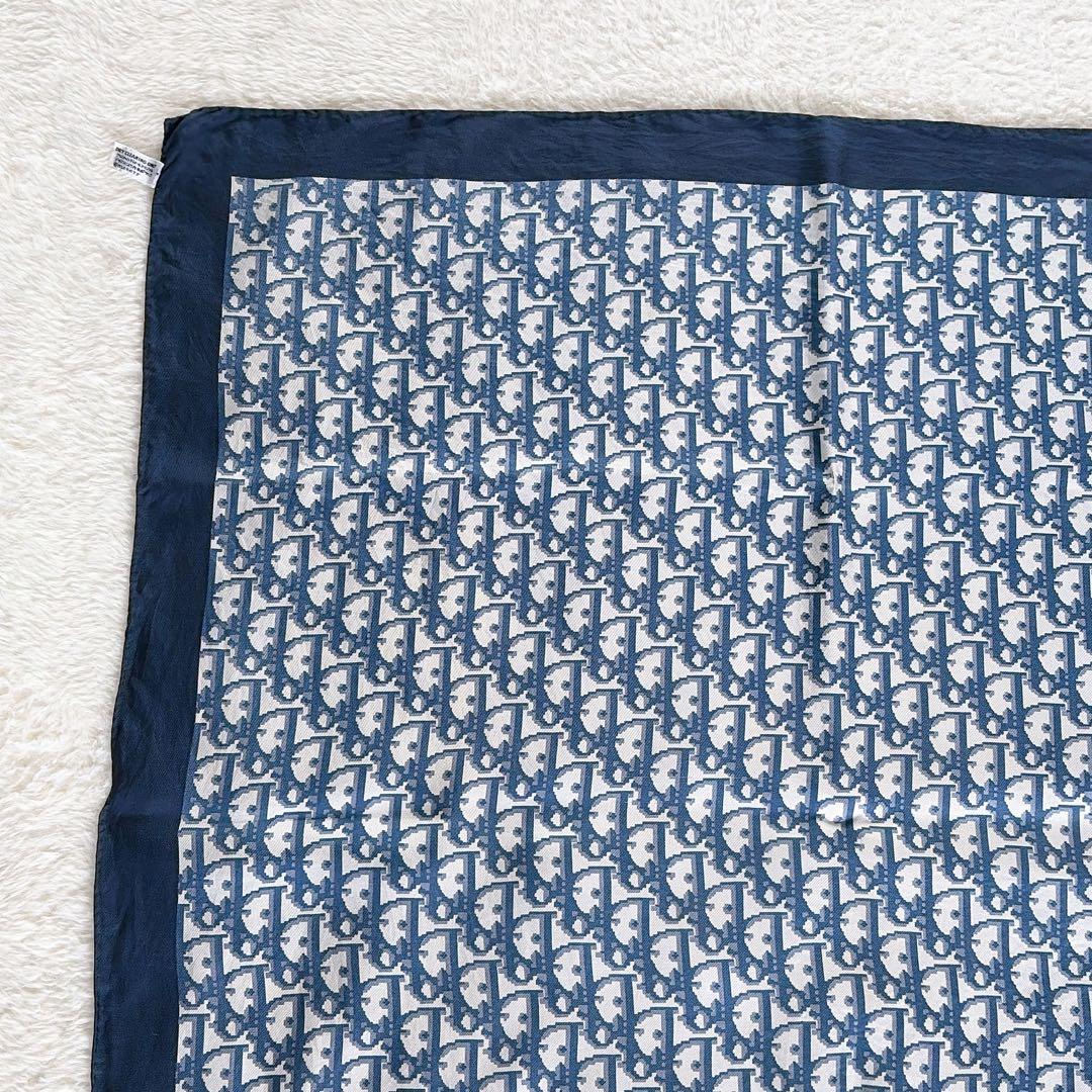 【クリスチャンディオール】シルク100%大判スカーフ トロッター ネイビー 白