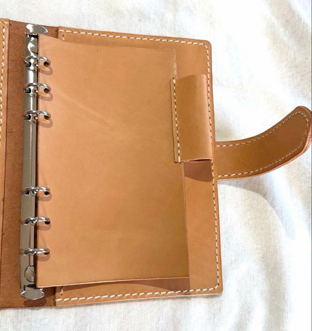 【ヌメ革】バイブルサイズシステム手帳　太めのベルト　ライトキャメル　ハンドメイド