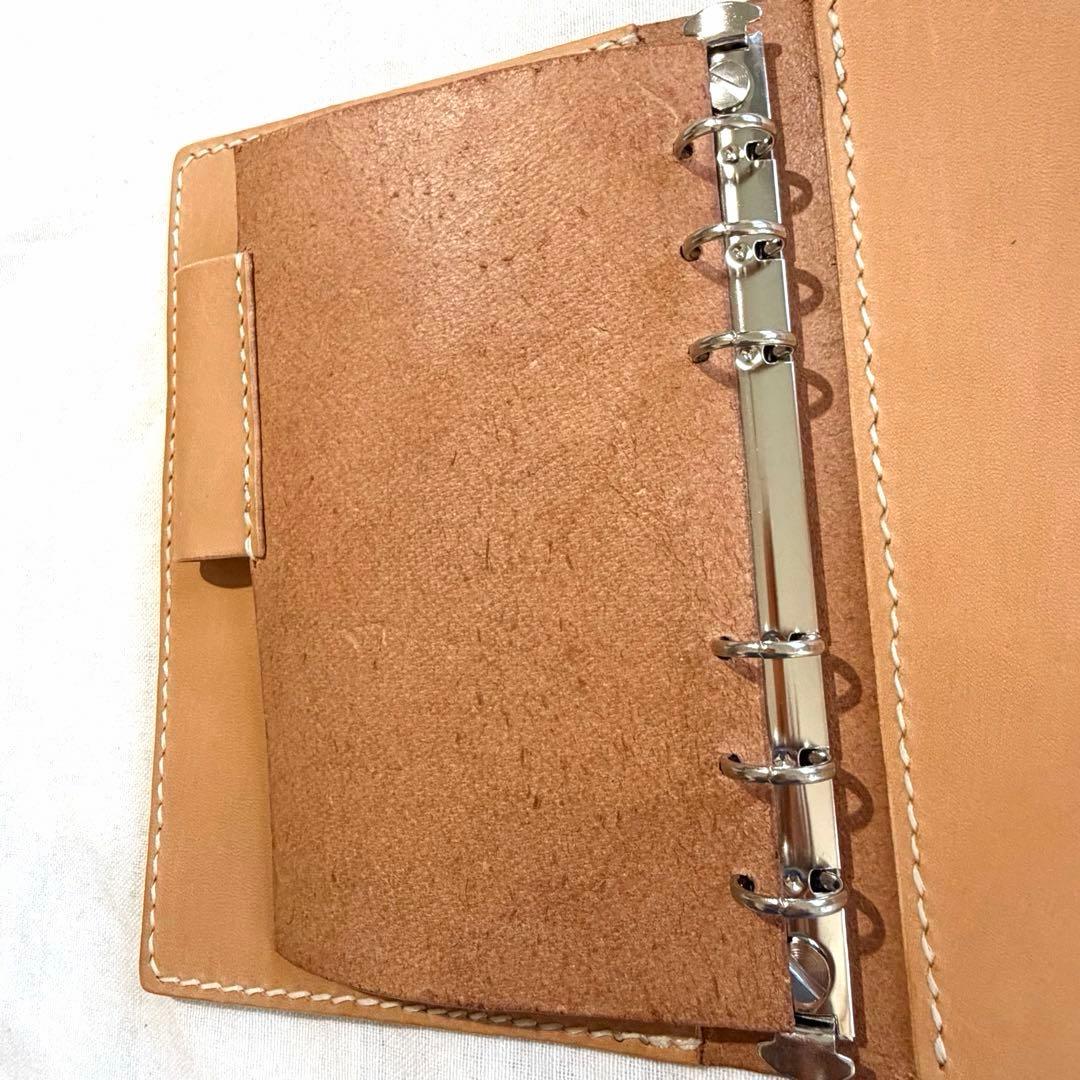 【ヌメ革】バイブルサイズシステム手帳　太めのベルト　ライトキャメル　ハンドメイド