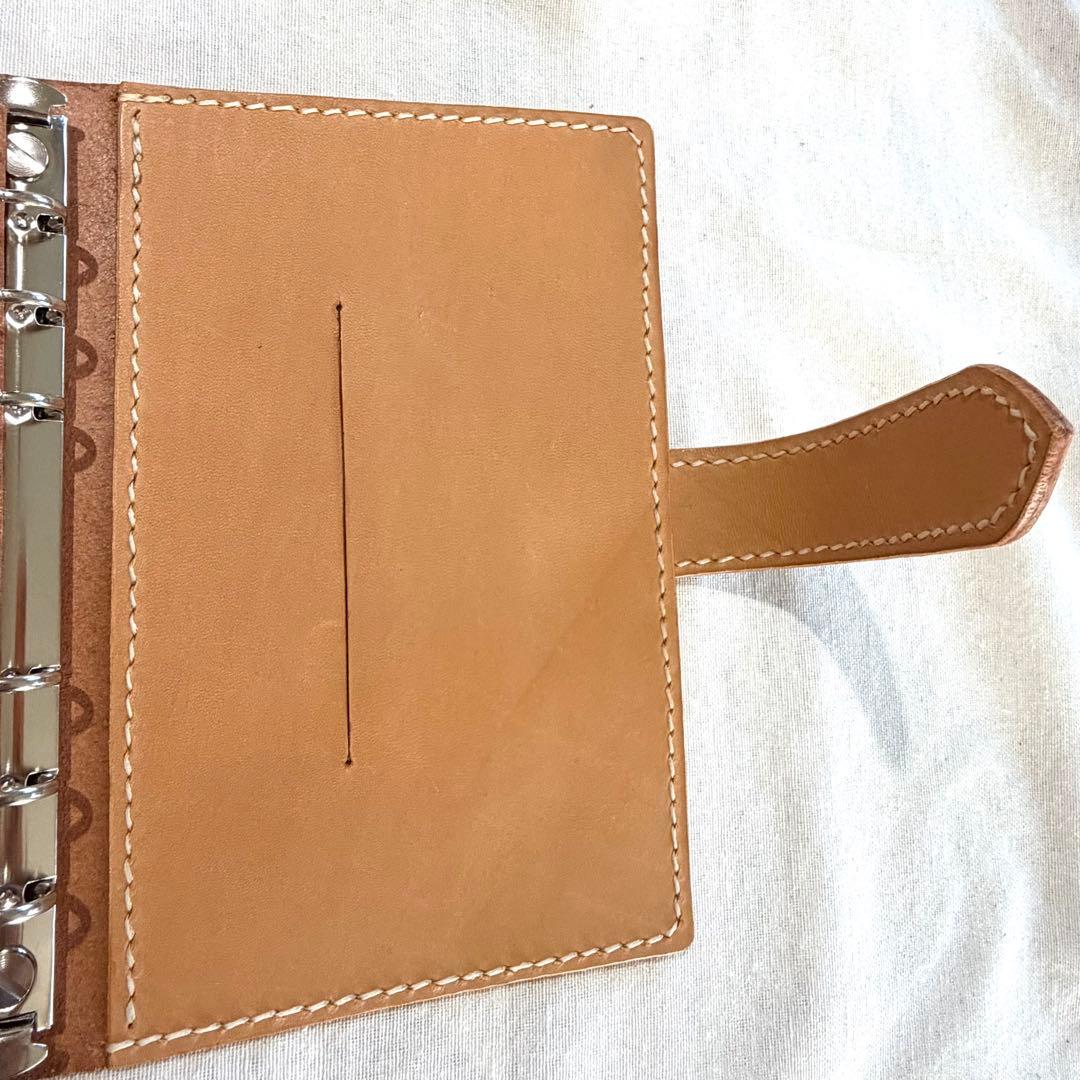 【ヌメ革】バイブルサイズシステム手帳　太めのベルト　ライトキャメル　ハンドメイド