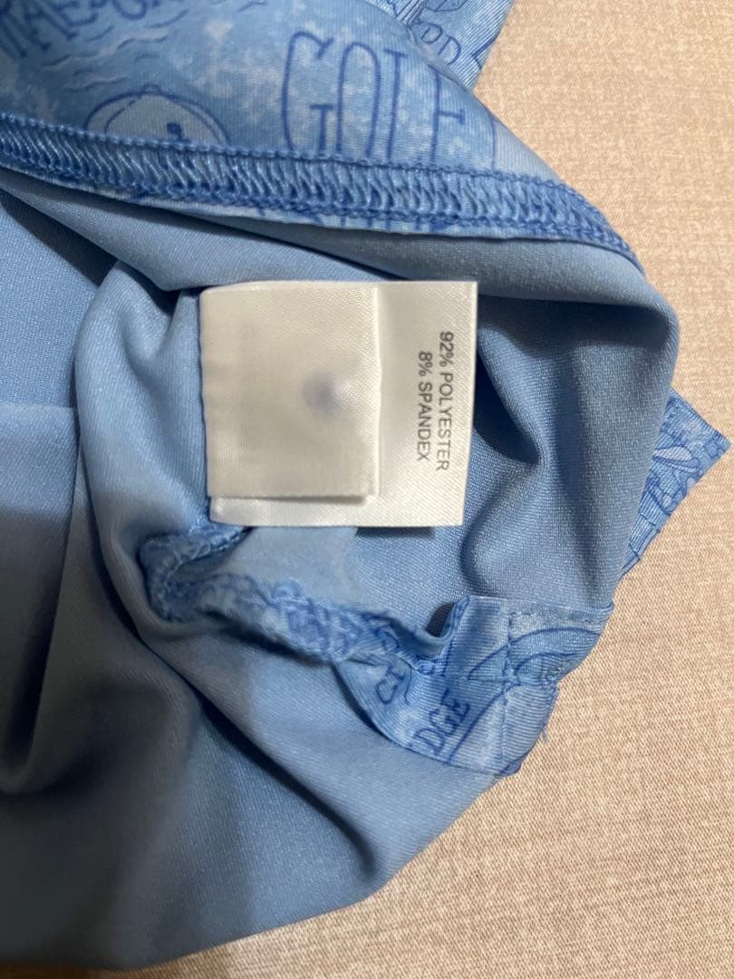 新品タグ付 マスターズ公式 ポロシャツ S 水色 総柄 ストレッチ ゴルフ 希少