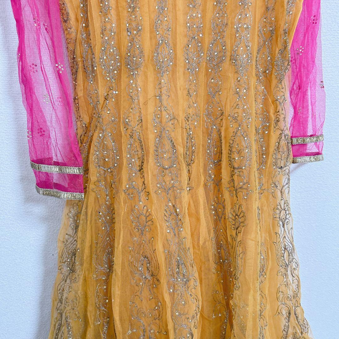 ◼️社交ダンス ドレス ドレス ピンク オレンジ 38 M 刺繍 レース ラテン