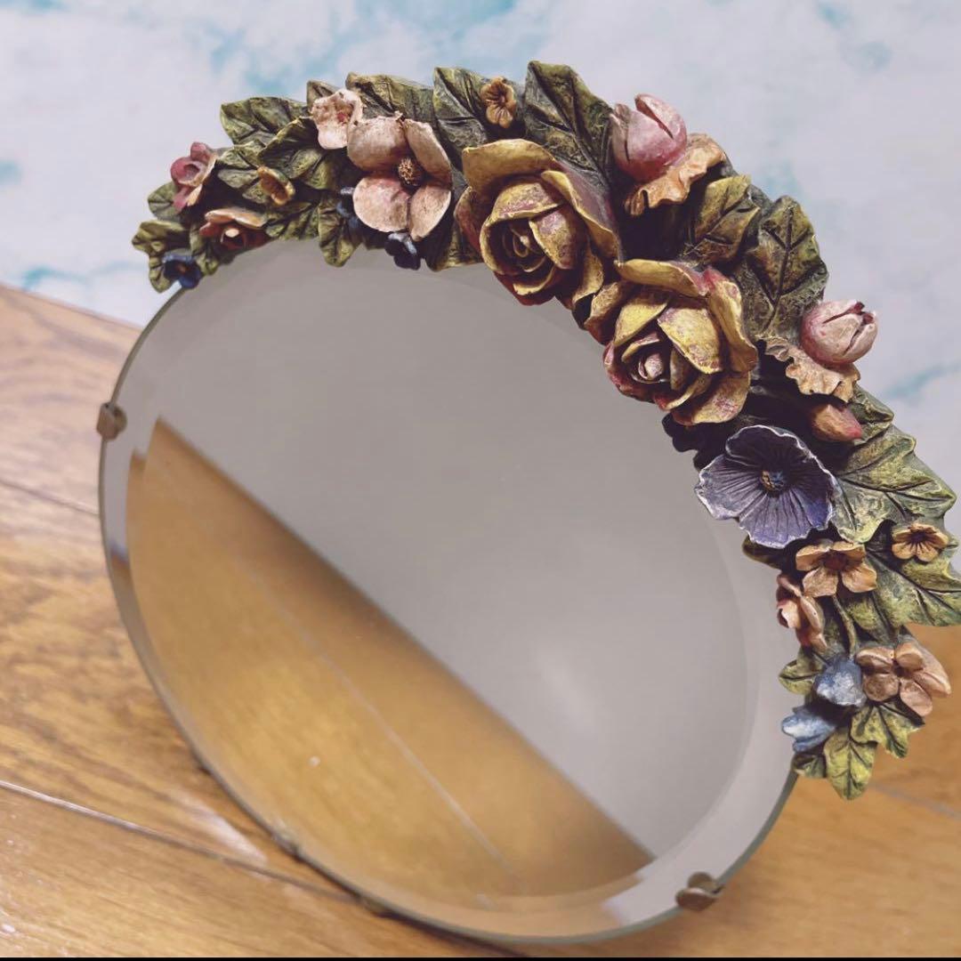 バーボラミラー お花 イギリス アンティーク レア品