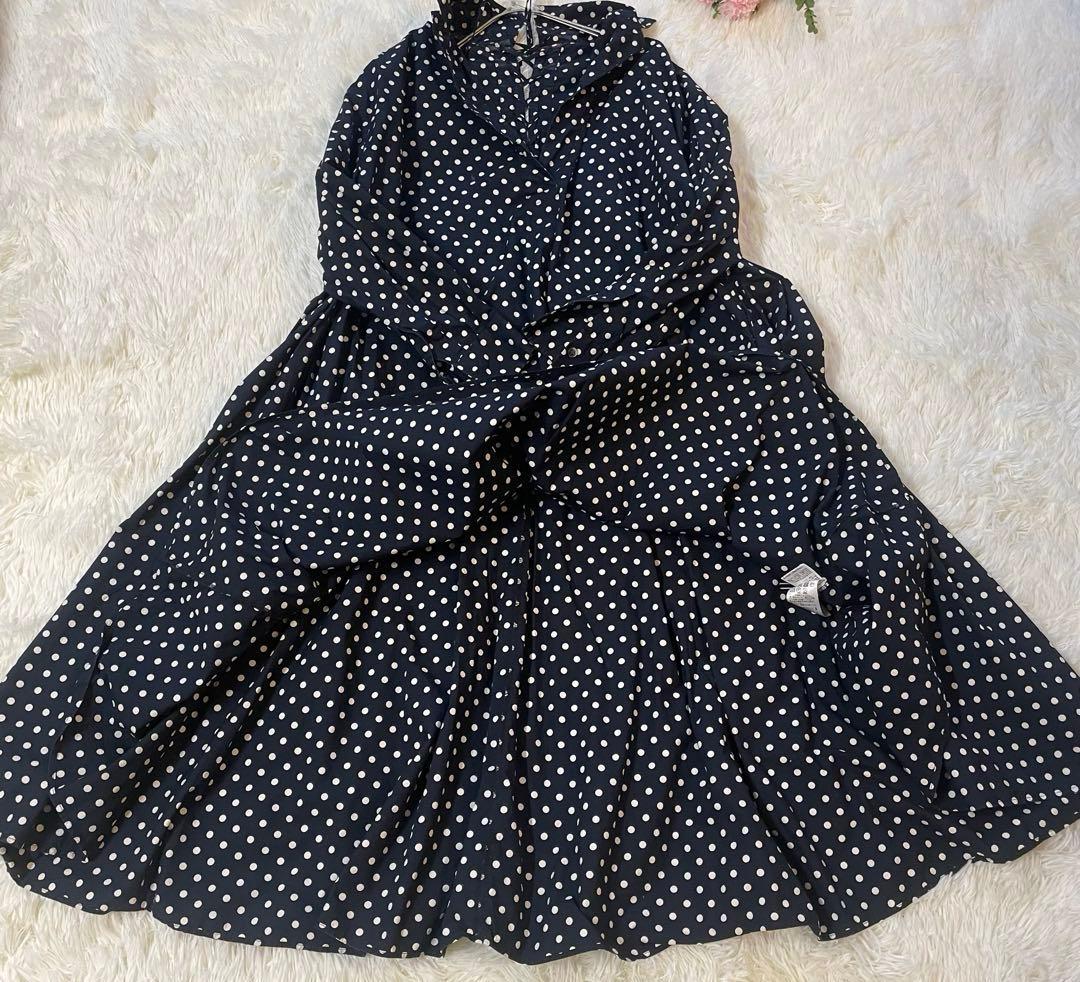 人気♪ ジャーナルスタンダード　ネイビー ドット　コットンロングシャツワンピース