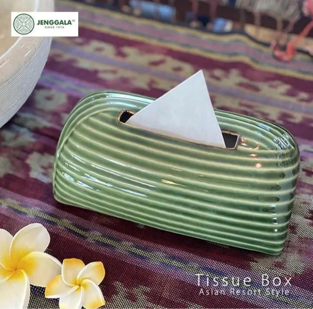 ジェンガラケラミック ティッシュケース グリーン 陶器 バリ ティッシュボックス