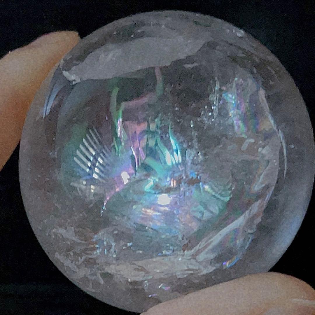 天然石 本水晶 高透明度 虹 レインボー 水晶 丸玉 原石