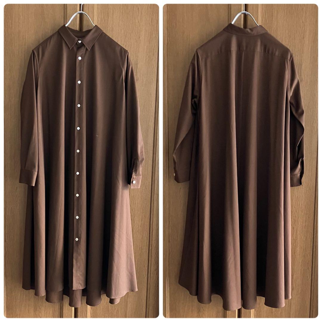 Gymphlex ストレッチツイルフレアシャツドレス 14 ジムフレックス 茶