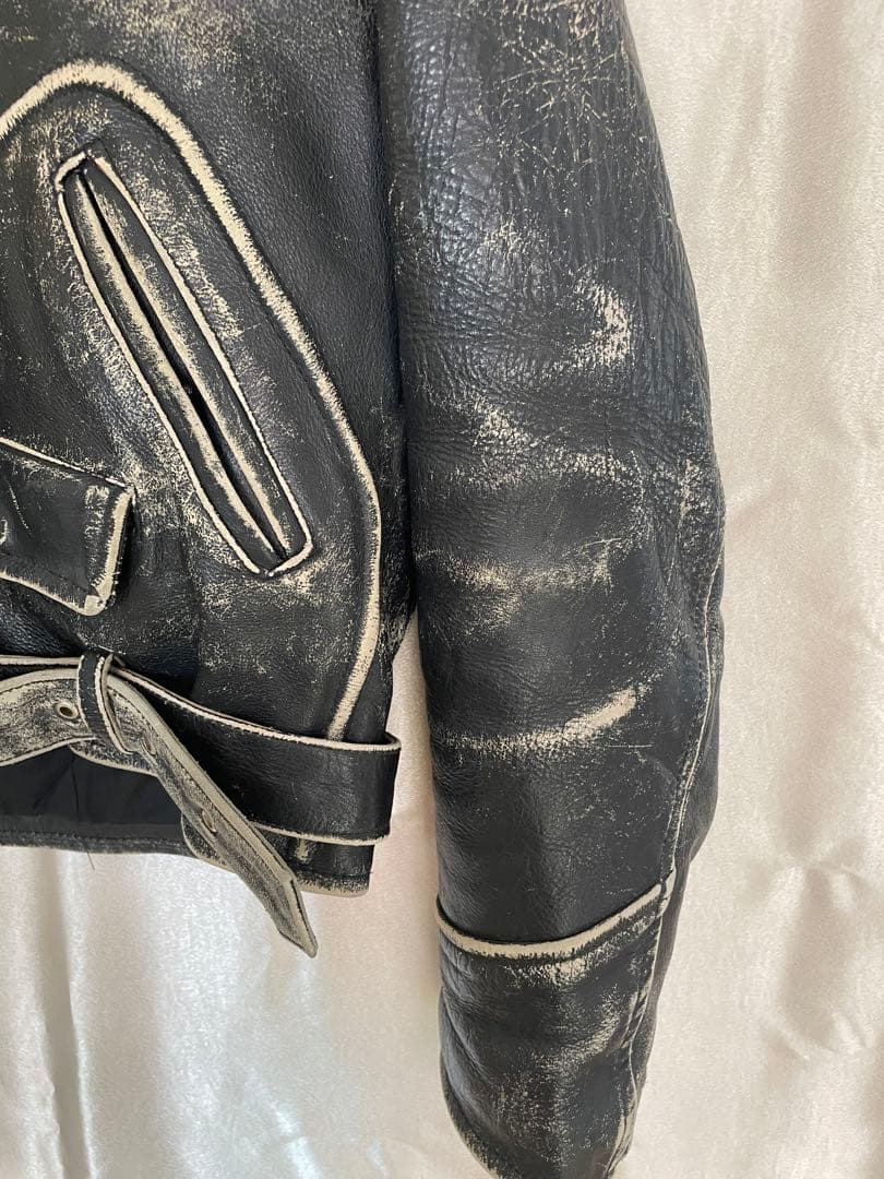 アメリカ国旗刺繍 ブラックレザーライダースジャケット