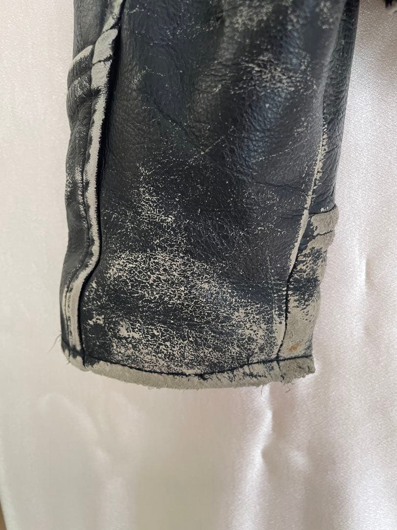 アメリカ国旗刺繍 ブラックレザーライダースジャケット