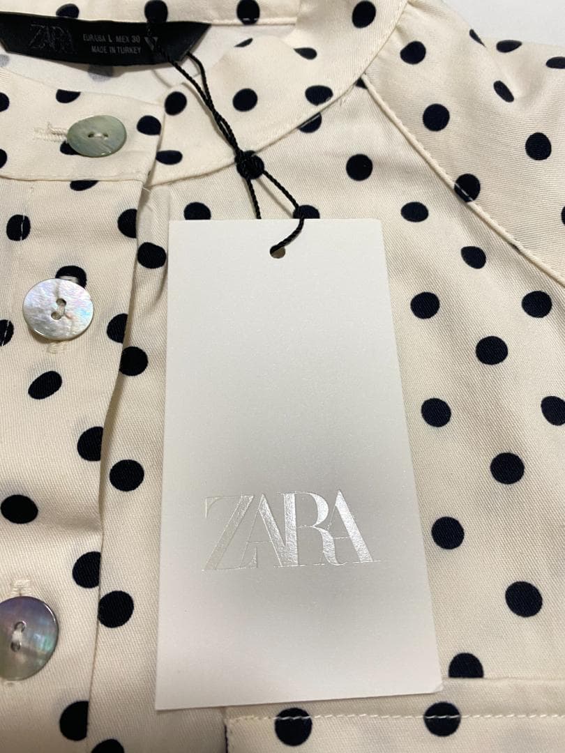新品‼ ZARA ドット柄シャツジャケット 水玉 白色 黒色 L