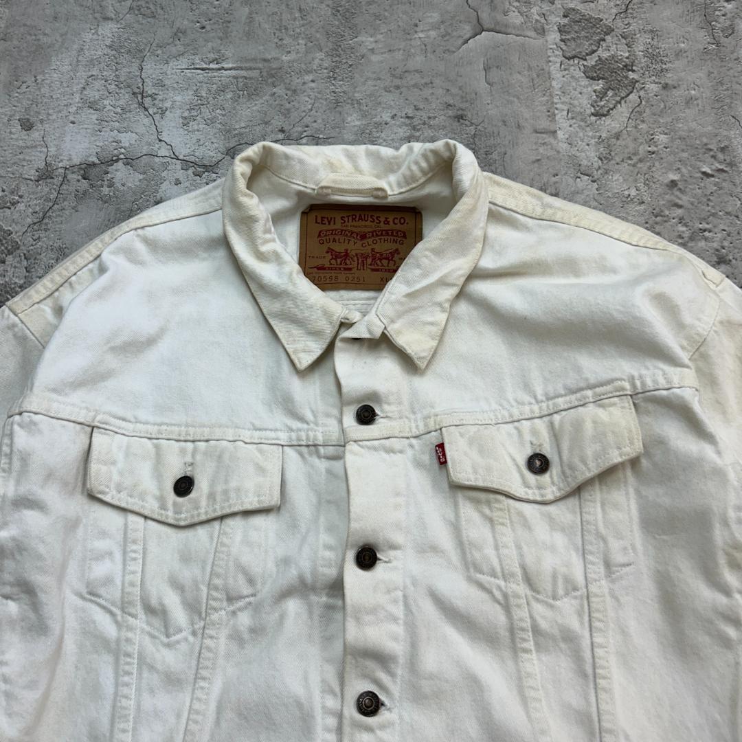 グ*ン様 90s　USA製　Levi's　デニムジャケット　XL　ホワイト　無地