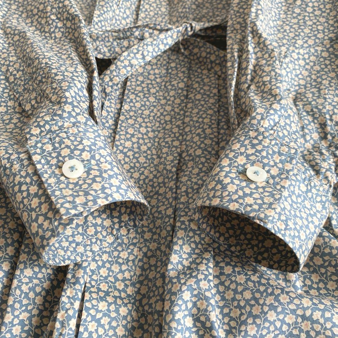 極美品☆グランマママドーター ペルヴィアンピマ タックシャツワンピース 小花柄