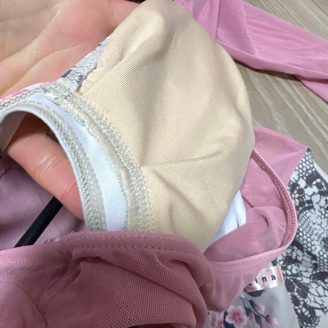 stina/M/ピンクの花柄長袖レオタード