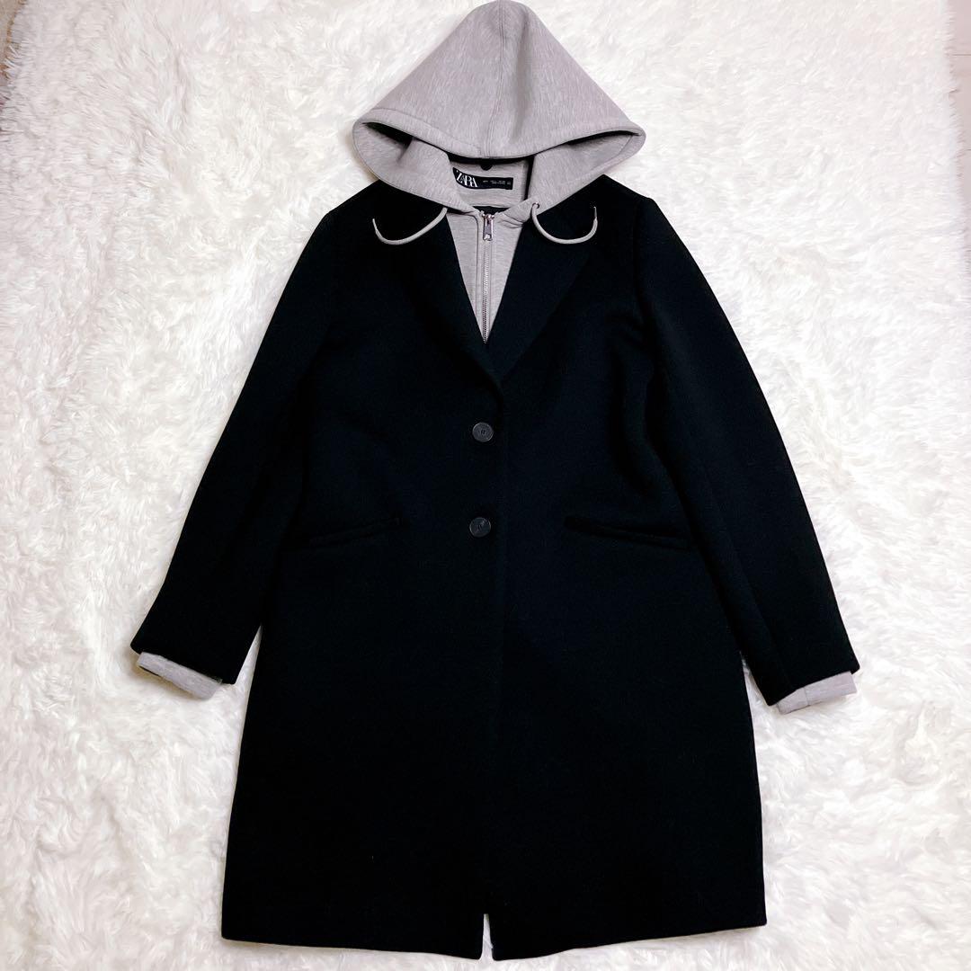 極美品✨ZARA デタッチャブルフード コントラストコート　S