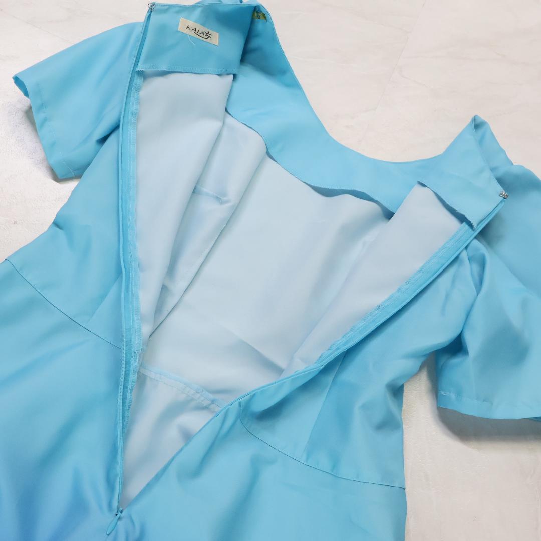 【フラダンス衣装】スカイブルー KALAS ワンピース ドレス 水色 イエロー