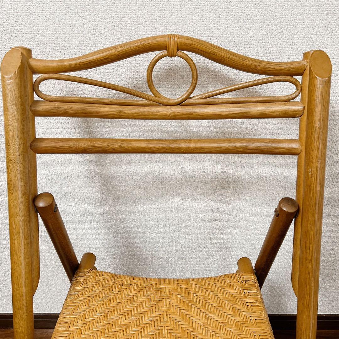 ラタン 折りたたみ椅子 2脚セット 籐家具フォールディングチェア 昭和レトロ椅子