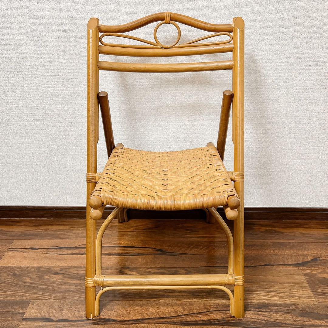 ラタン 折りたたみ椅子 2脚セット 籐家具フォールディングチェア 昭和レトロ椅子