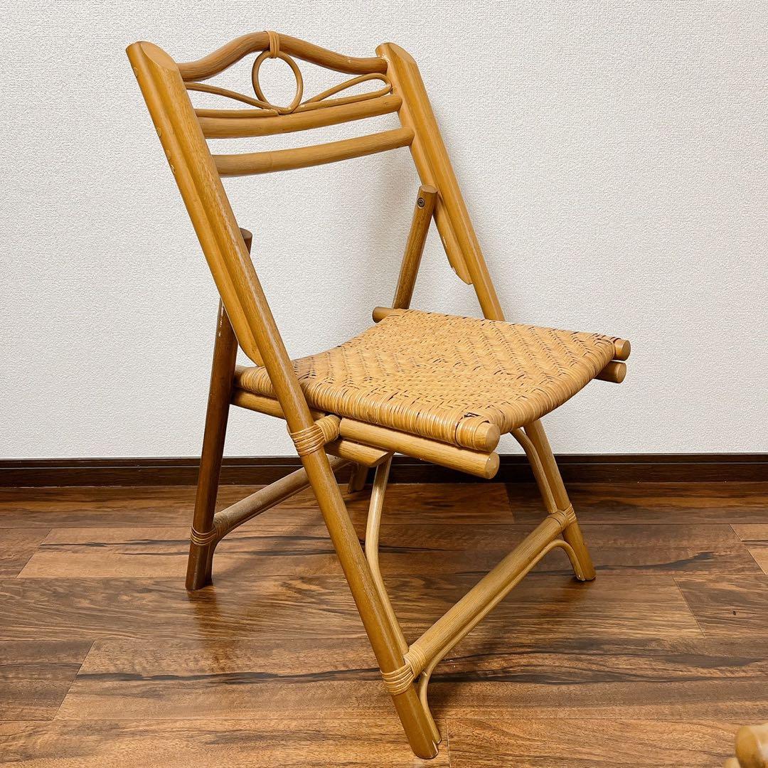 ラタン 折りたたみ椅子 2脚セット 籐家具フォールディングチェア 昭和レトロ椅子