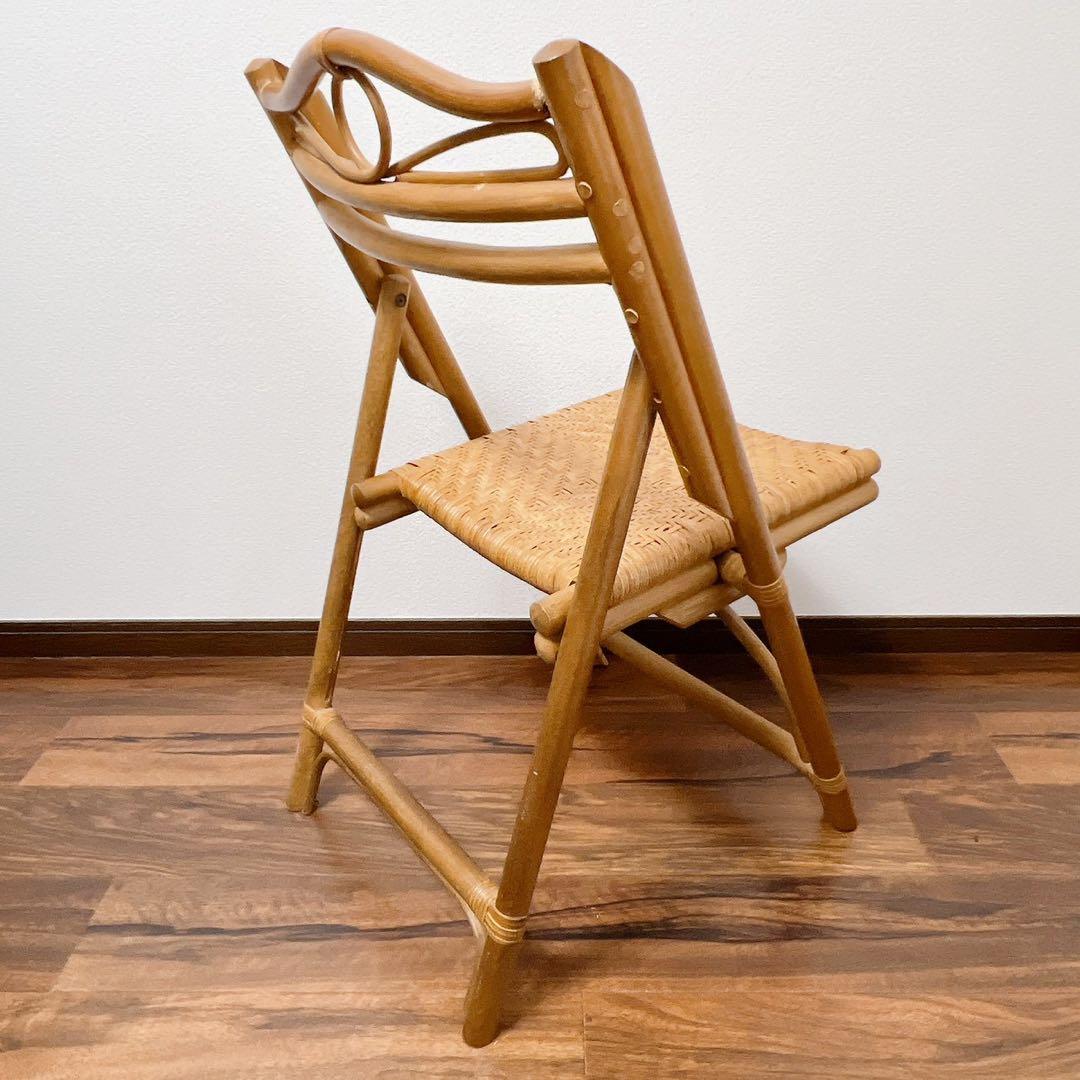 ラタン 折りたたみ椅子 2脚セット 籐家具フォールディングチェア 昭和レトロ椅子