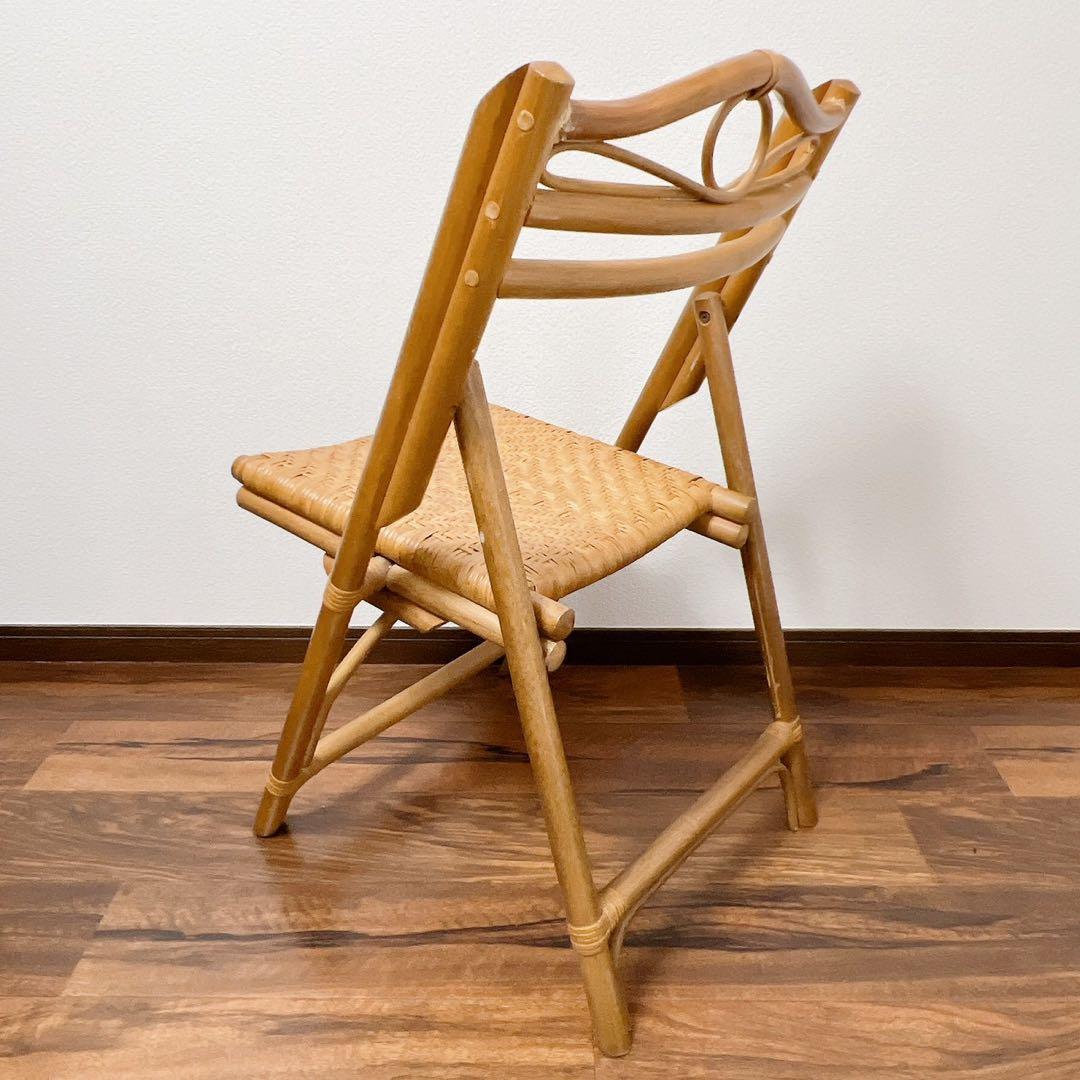 ラタン 折りたたみ椅子 2脚セット 籐家具フォールディングチェア 昭和レトロ椅子