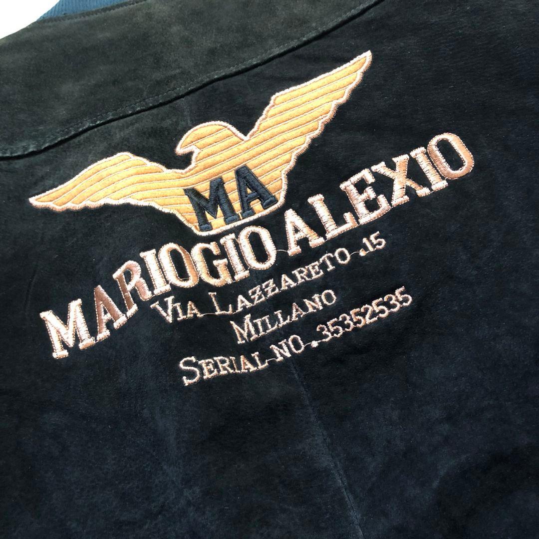 90sヴィンテージ 豚革スエードレザーボマージャケット 刺繍 ブラック L