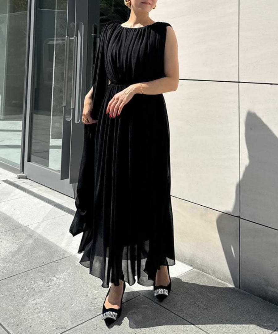 【タグ付き未使用】 JENNE 3wayモダンドレープドレス ブラック L