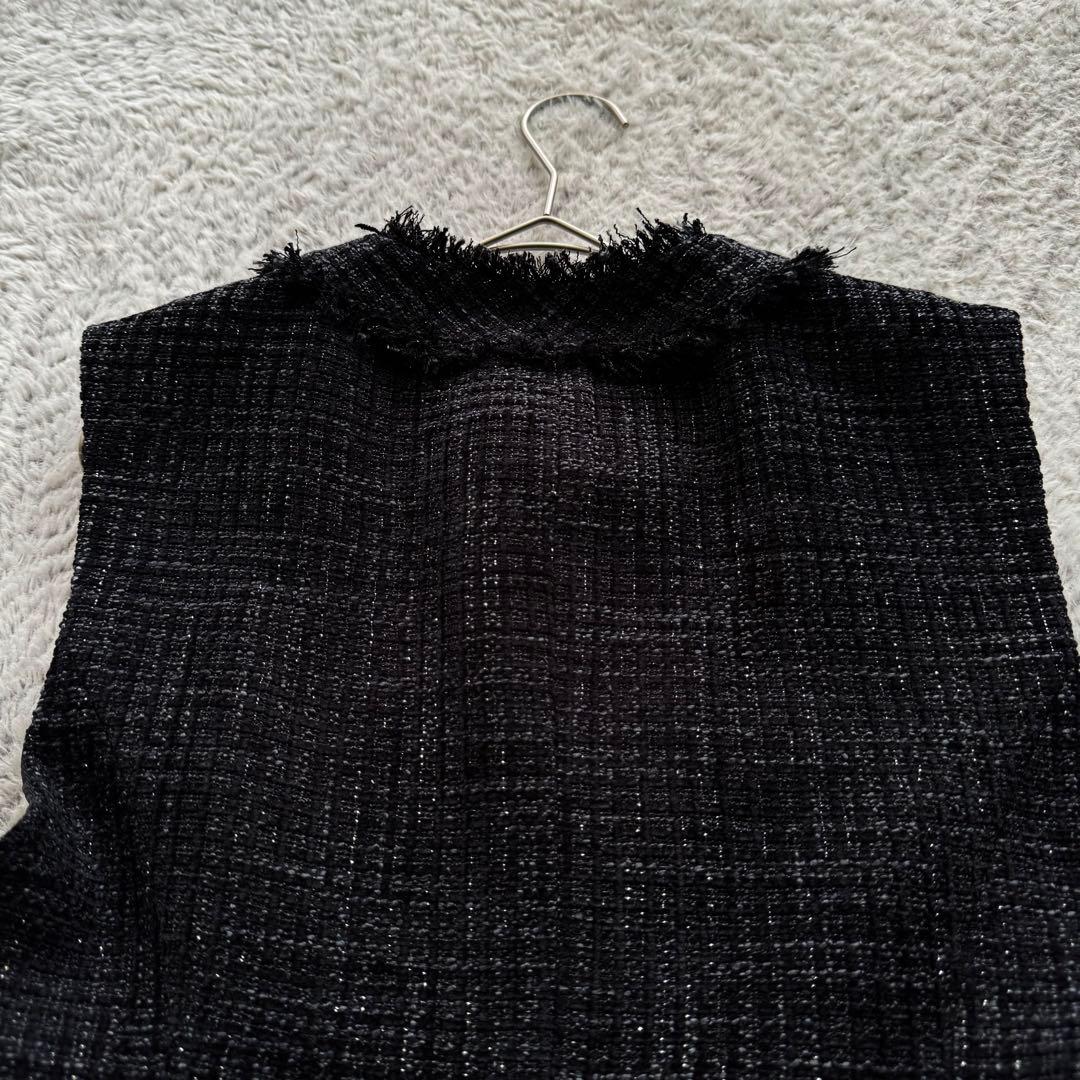 【新品】 ルイルエブティック RUIRUE パール ラメ ツイード ジレ 黒 S