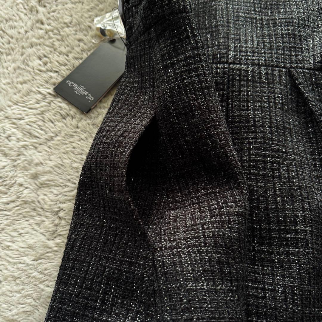 【新品】 ルイルエブティック RUIRUE パール ラメ ツイード ジレ 黒 S