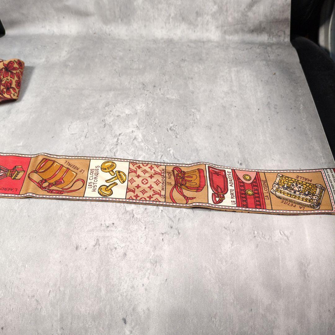 LOUIS VUITTON レッド マルチカラー スカーフ シルク100%