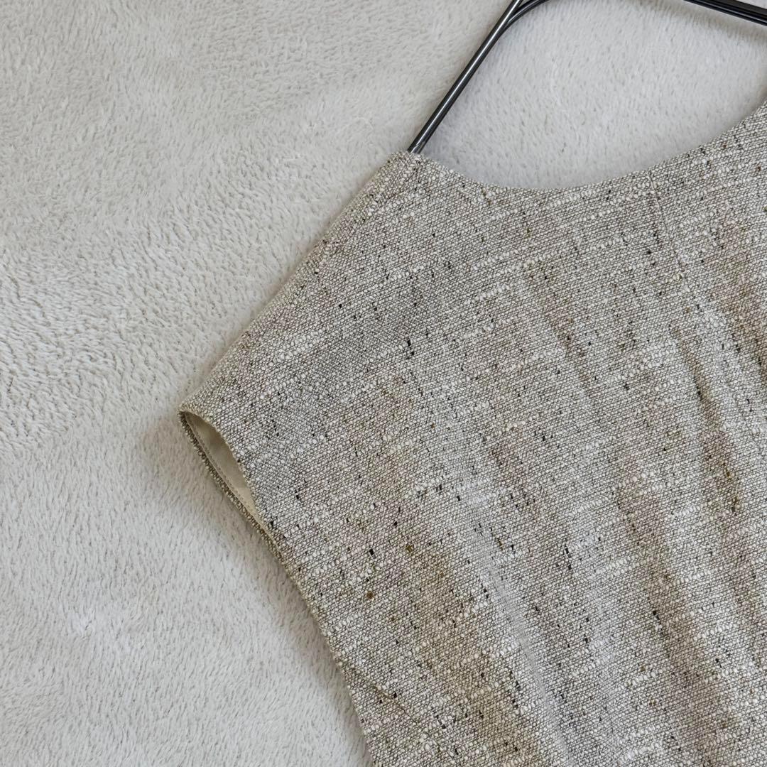 IENAイエナ　ツイードテーラードベスト　ノースリーブ　リボン　ベージュ