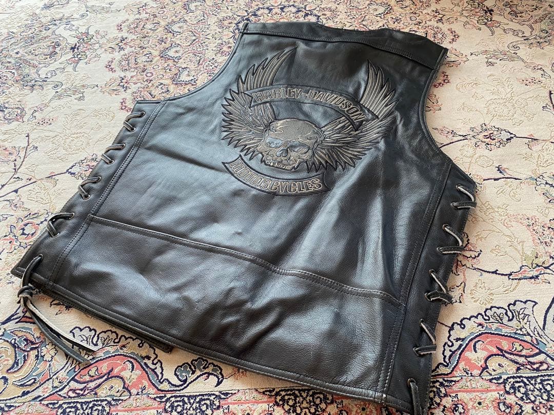新品未使用Harley-Davidsonレザーベスト スカルベスト 現品限り激安