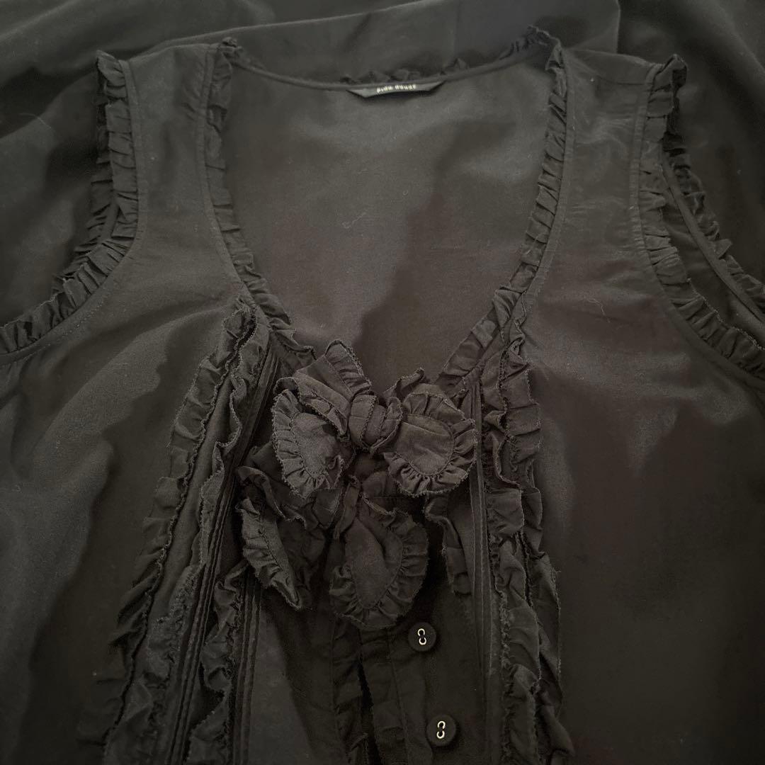 ピンクハウスワンピースタブリエ フリル付き黒ノースリーブロングワンピース