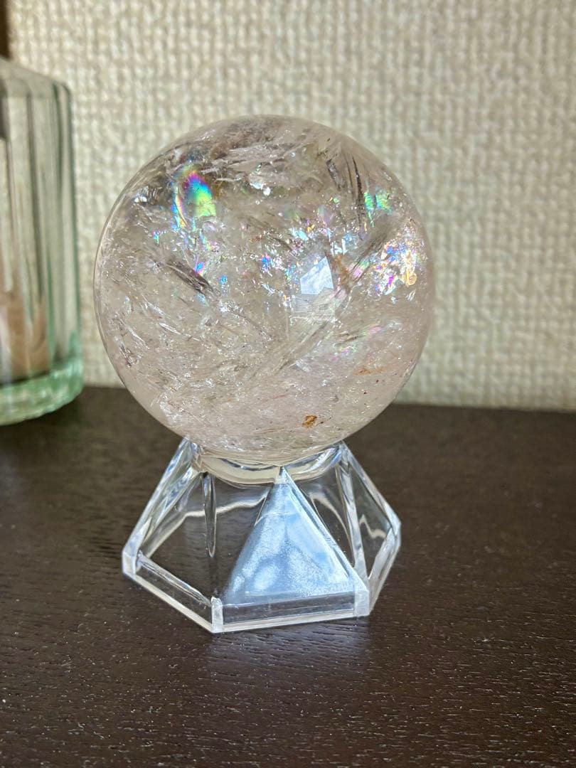 高品質✨高クリア感＆虹キラキラ✨アメリカ産ピンクアゼツライトスフィア50mm❗️