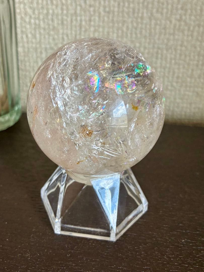 高品質✨高クリア感＆虹キラキラ✨アメリカ産ピンクアゼツライトスフィア50mm❗️